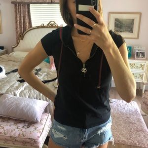 Gucci Black Short Sleeve Tee with Red Accents